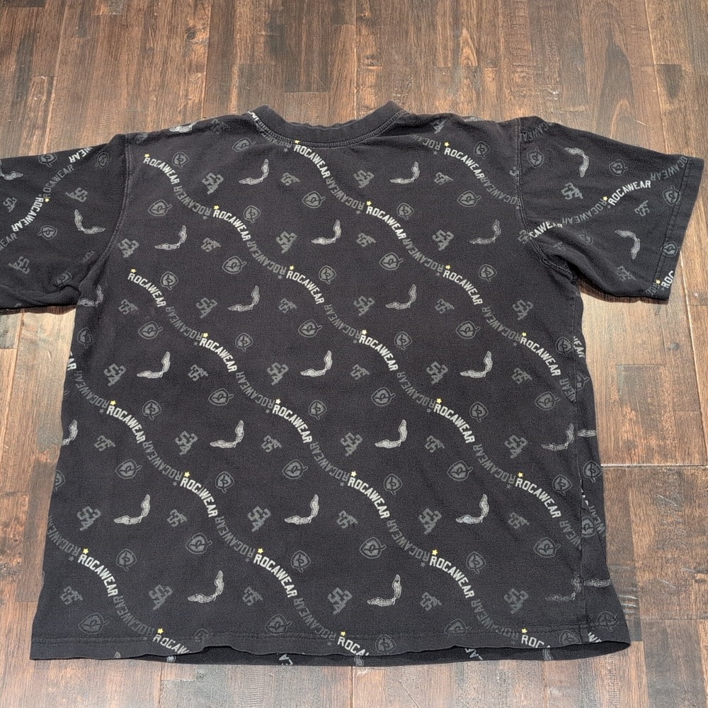 Rocawear All Over Print Graphic T Shirt Mens XL Black Cotton Short Sleeve Y2K‎